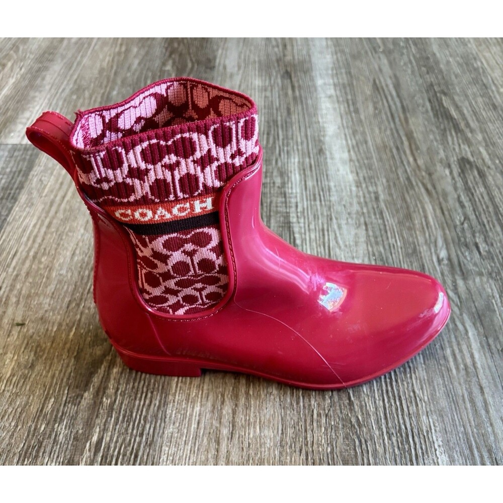 Coach Rivington Red Candy Apple Rain Boot Ankle RIGHT SHOE ONLY AMPUTEE Size 7 - Picture 4 of 7
